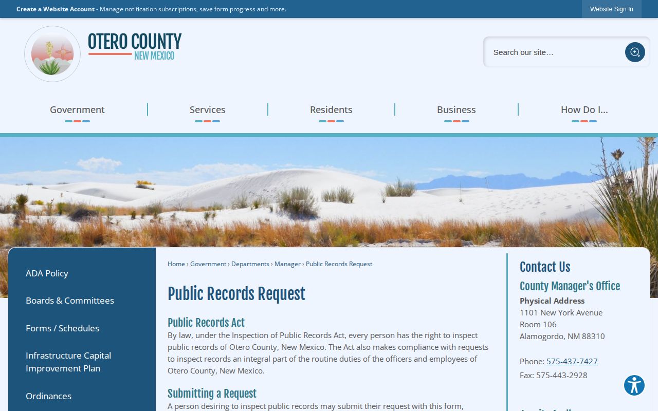 Otero County released inmate record request page