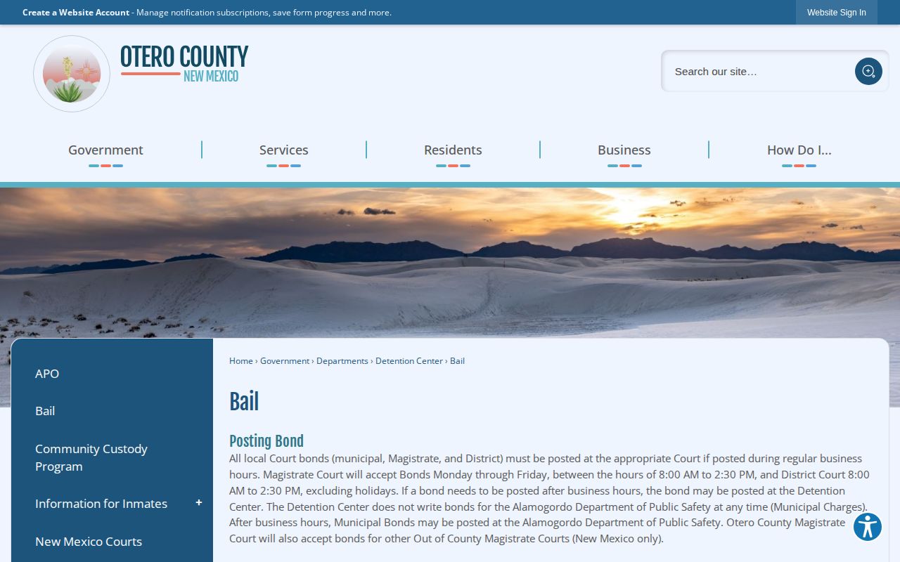 Otero County bond release procedures for detained inmates