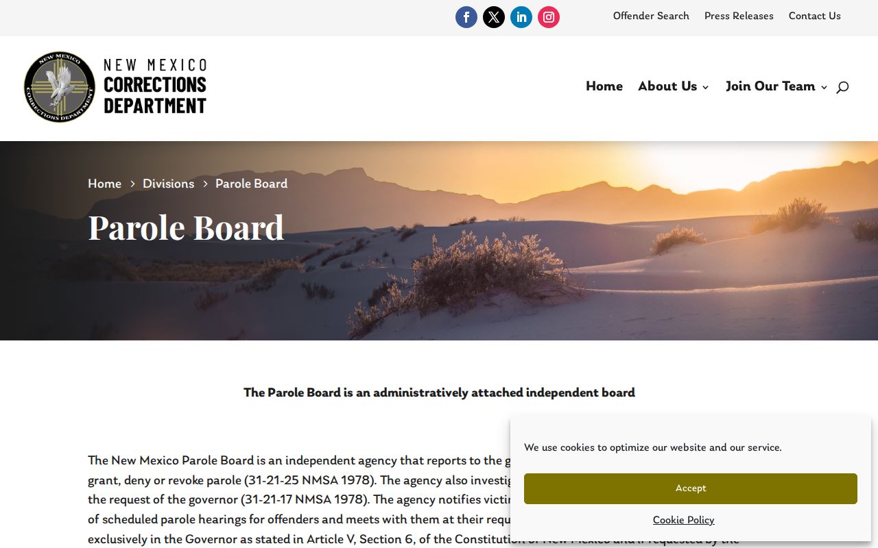 New Mexico Parole Board official webpage for Otero County parole records