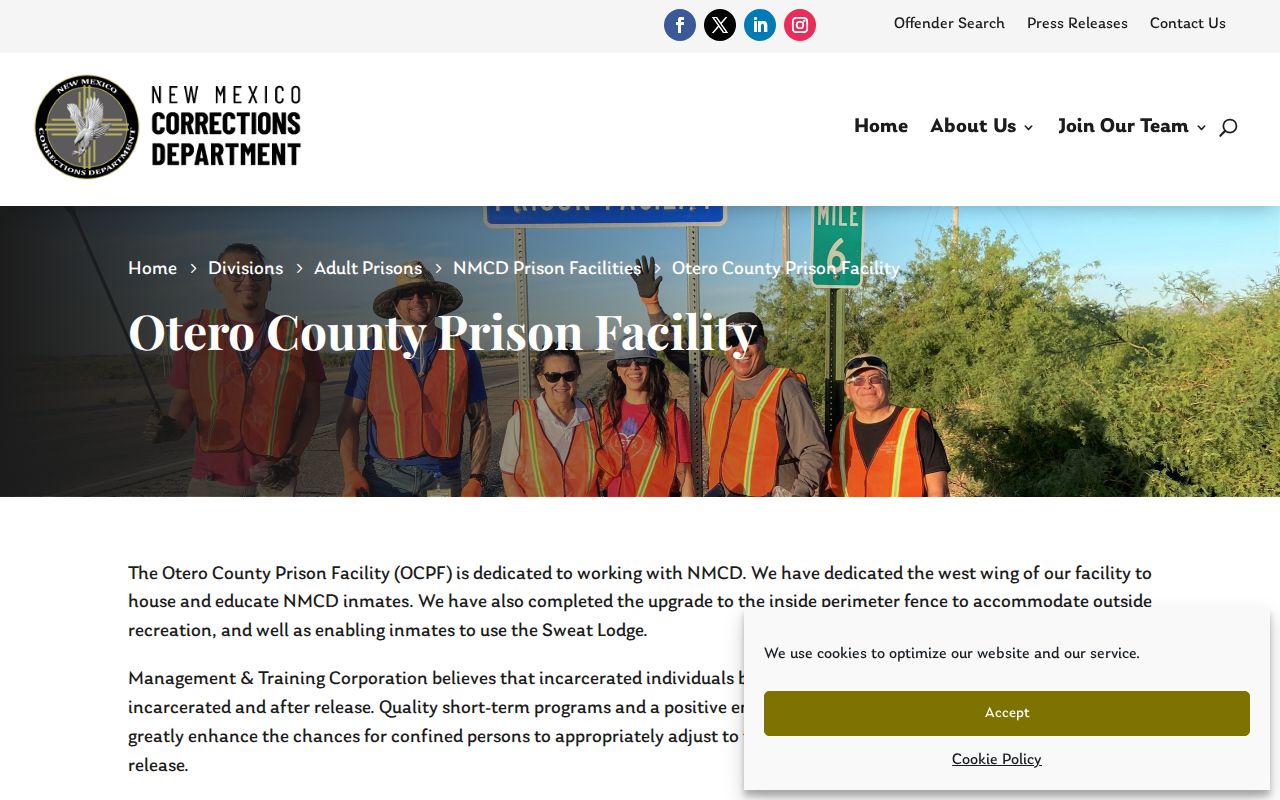 Otero County Prison Facility state release search source