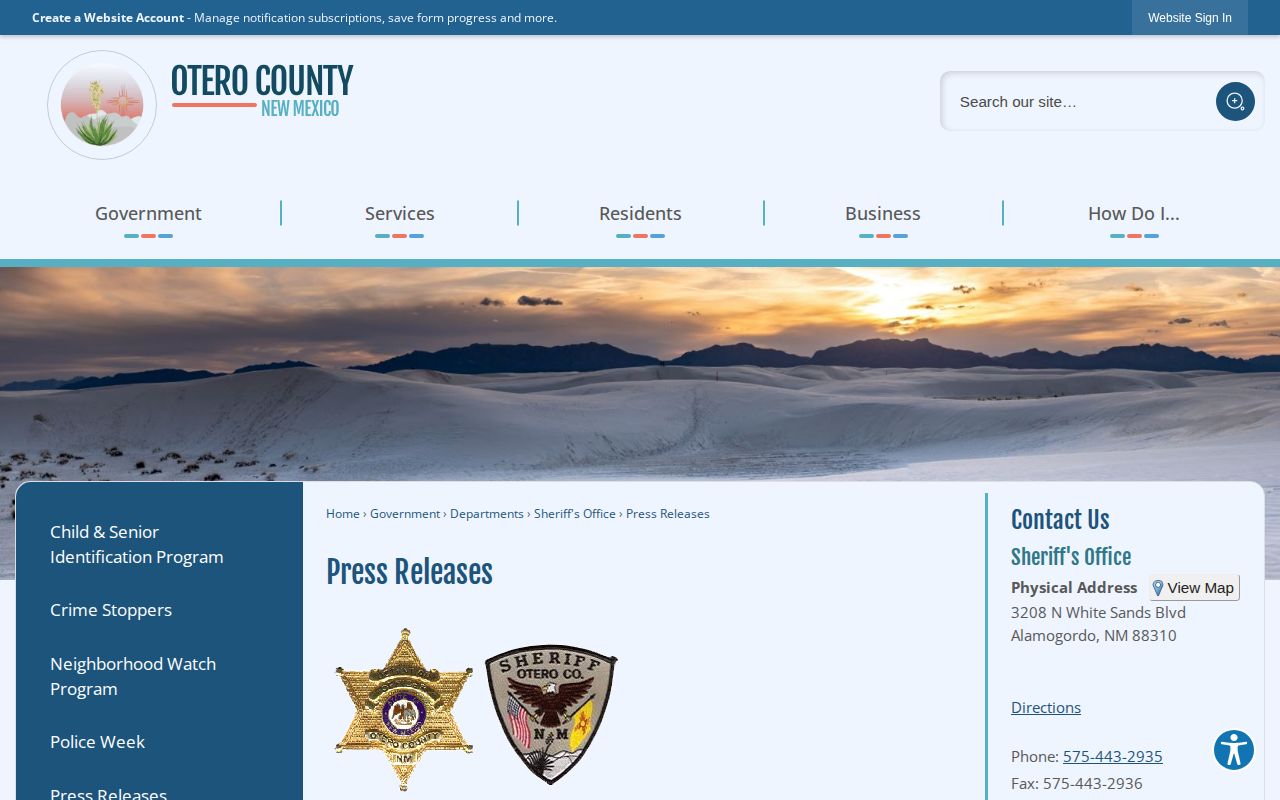 Otero County Sheriff pictures source for released mugshot research